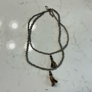 Brass-color beaded necklace, 16”